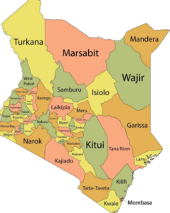 An image of A map showing all the 47 counties in Kenya